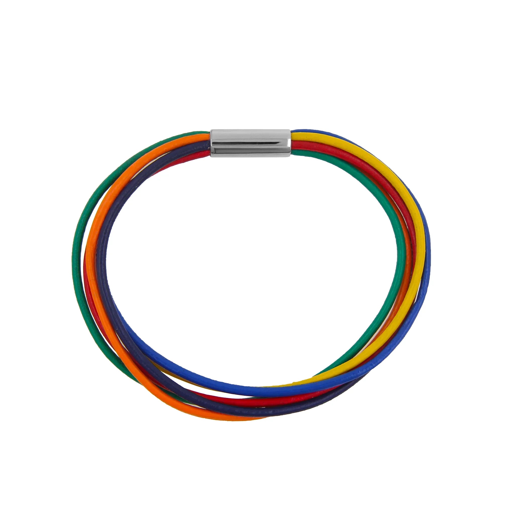 Rainbow Street Bracelet - 6 colors (orange, yellow, red, green, blue, purple) leather 2mm with titanium magnetic lock - surface polished