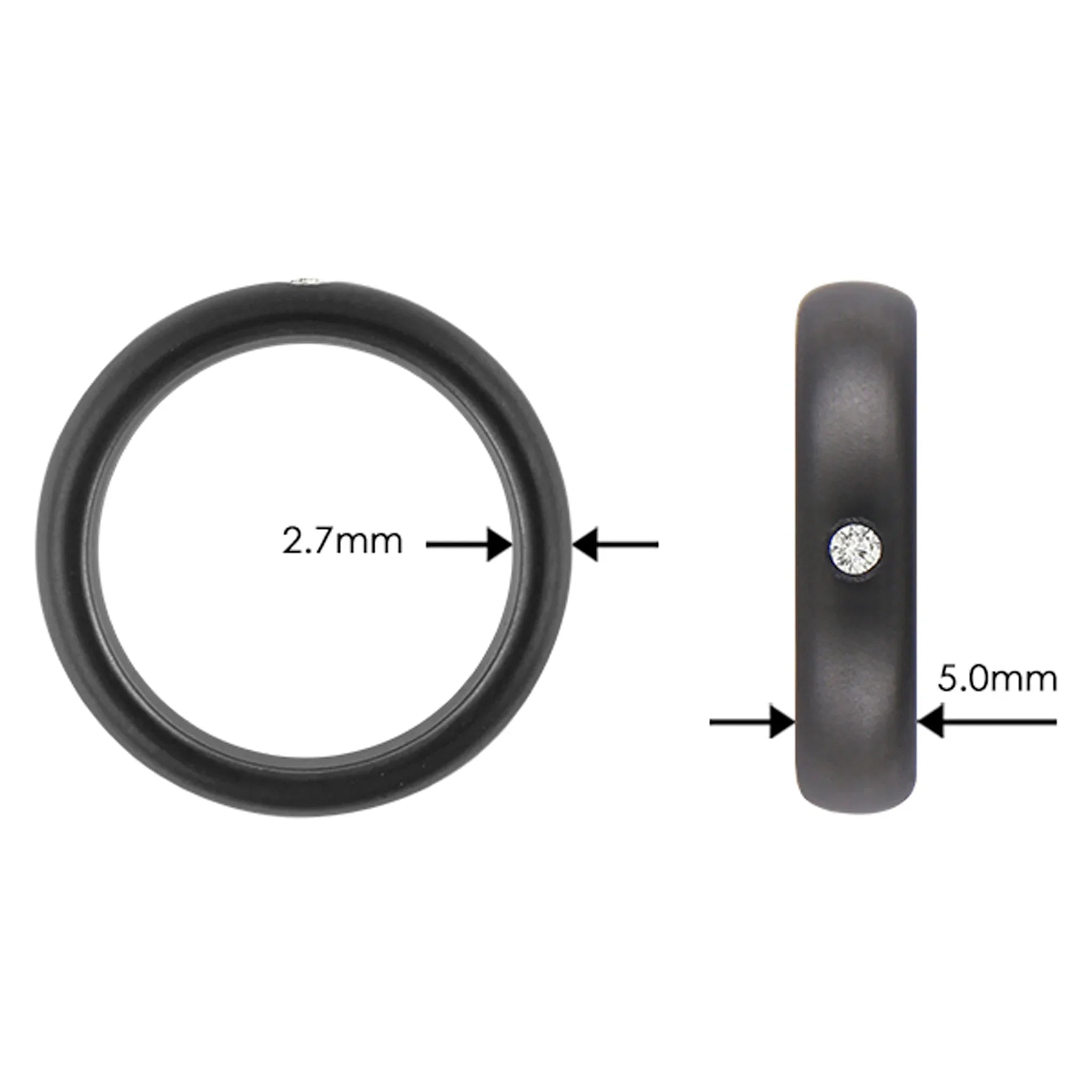 Zeezen - Tantalum Ring With Lab-Grown Diamond (1xx0.03ct. White TW/Si2) Sandblasted Oxidised/Natural - Black Surface - Dimensions w: 5mm h: 2.7mm