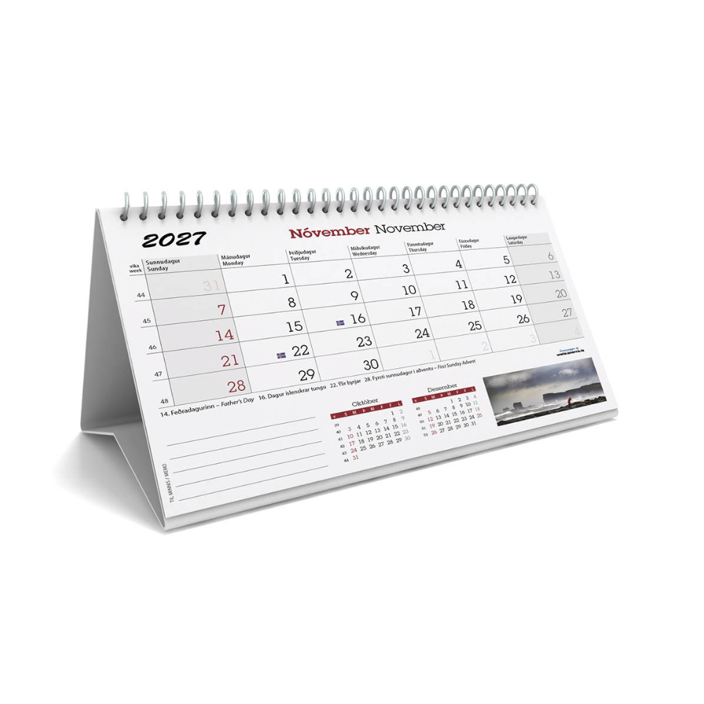 Icelandic Desktop Calendar 2027