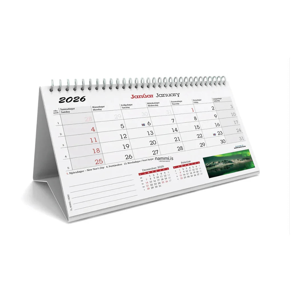 Icelandic Desktop Calendar 2026 - nammi.isSnerra