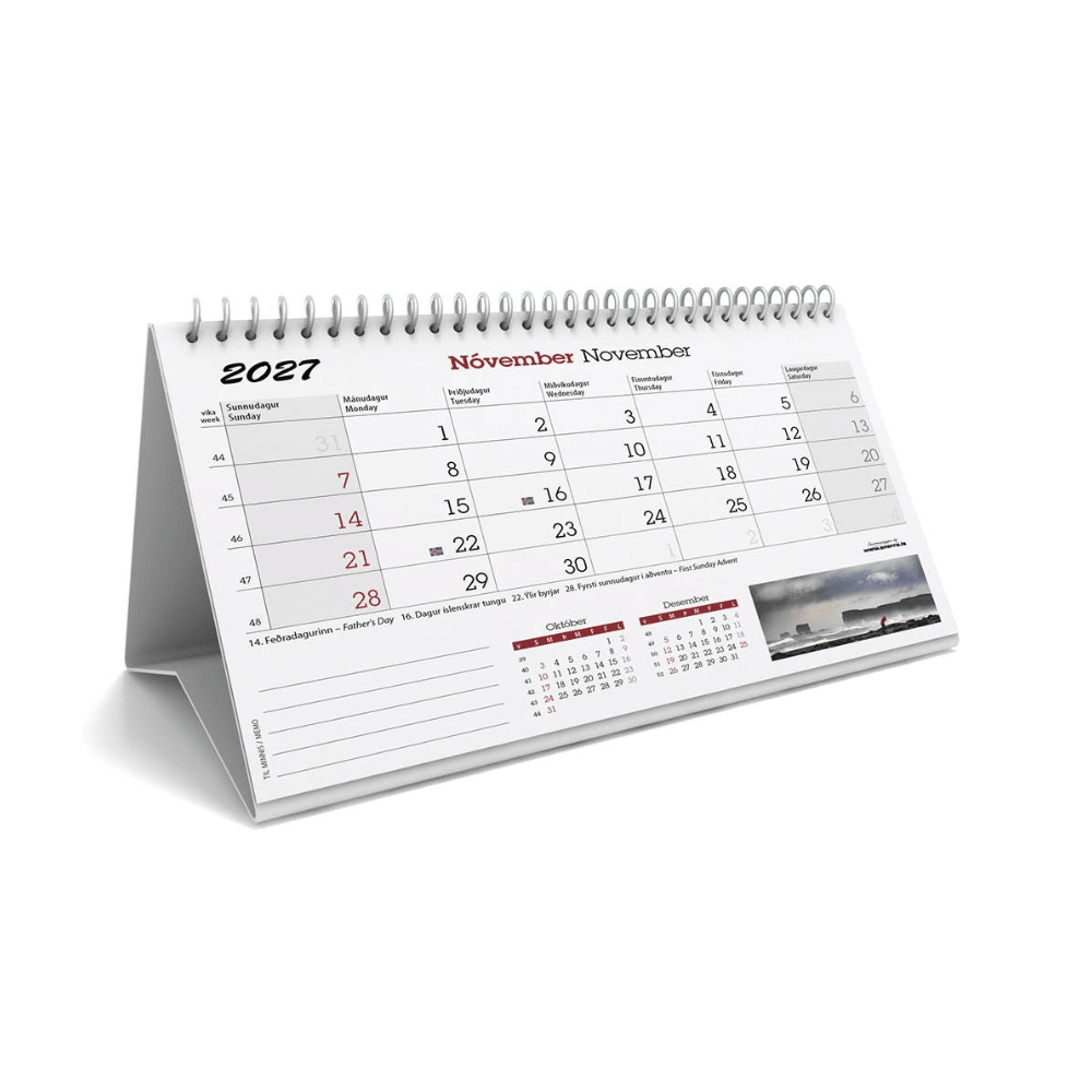 Icelandic Desktop Calendar 2027 - nammi.isSnerra