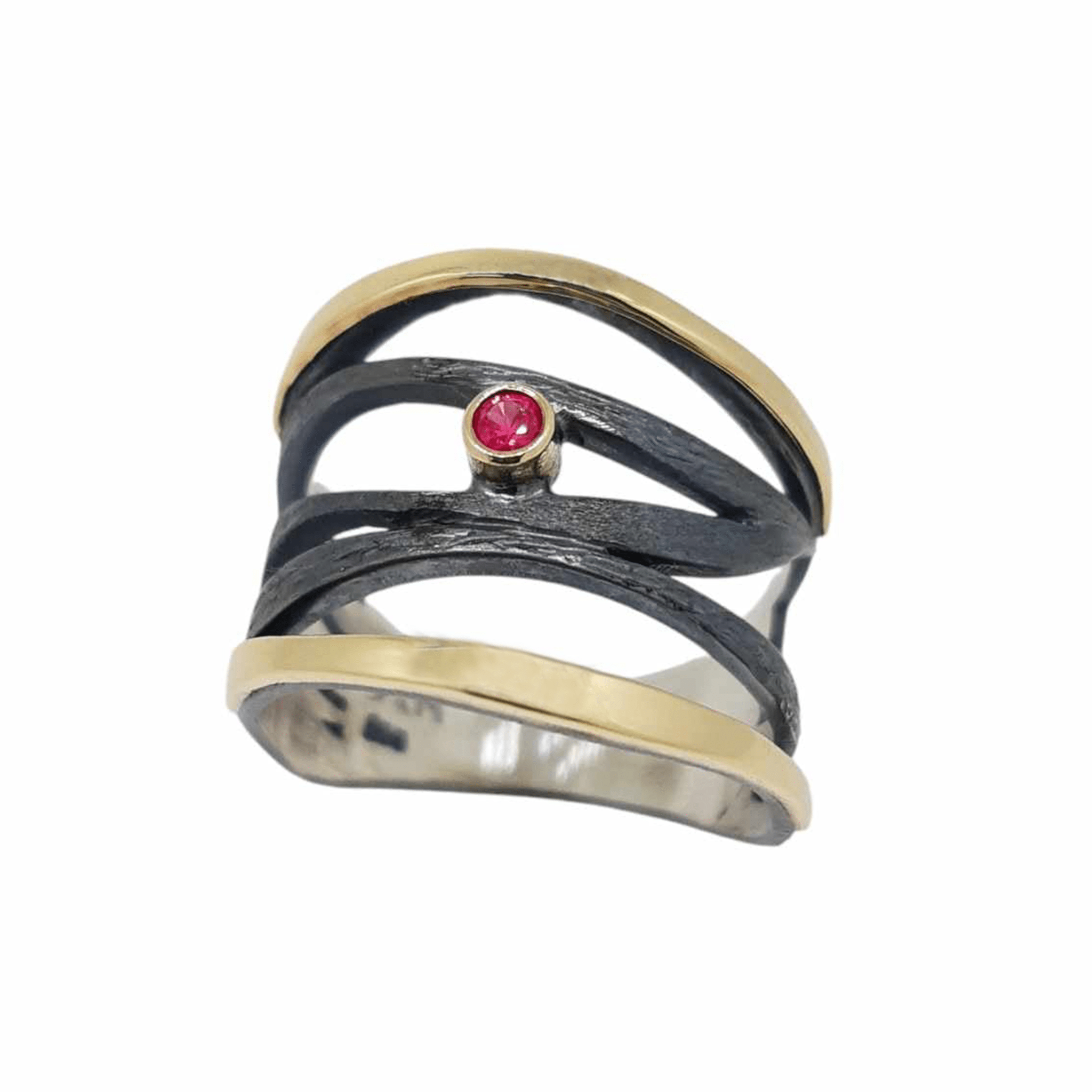 Oxíderaður Silfur og Gullhringur með Rúbín - nammi.isMontoro - Reykjavík
