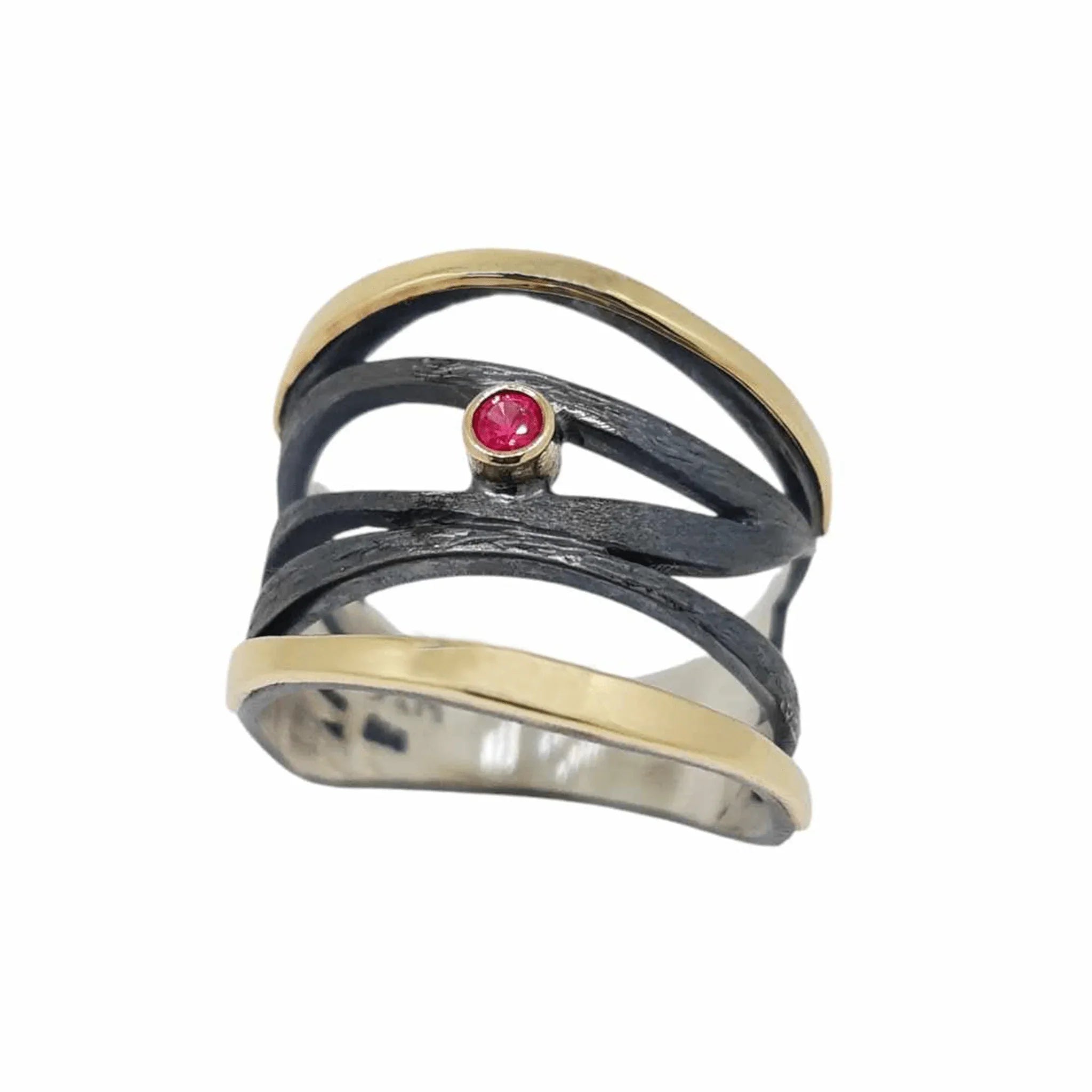 Oxíderaður Silfur og Gullhringur með Rúbín - nammi.isMontoro - Reykjavík