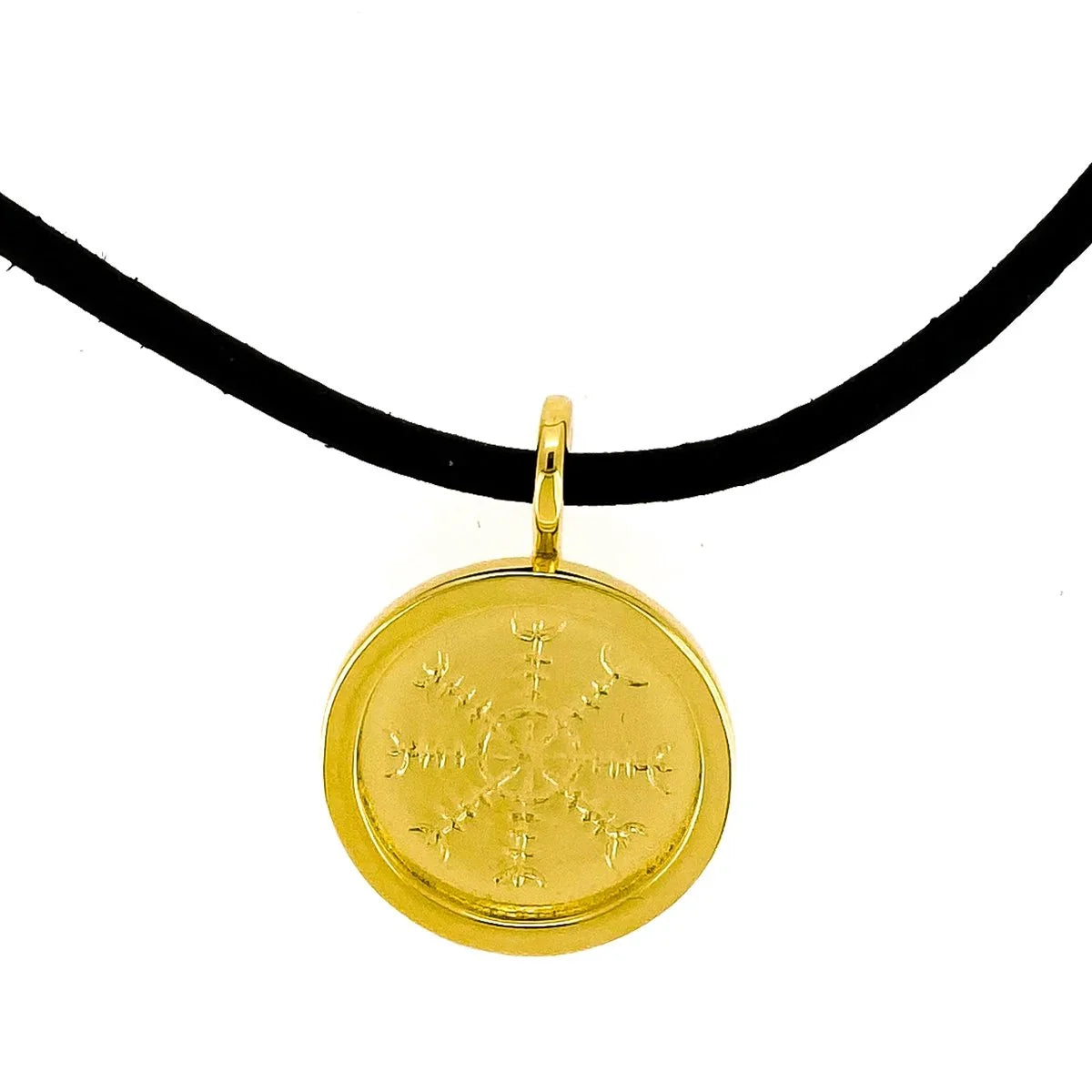 Helm of Awe / Ægishjálmur - Gold plated silver necklace with leather cord - Icelandic design by Bolli Ófeigsson - nammi.is