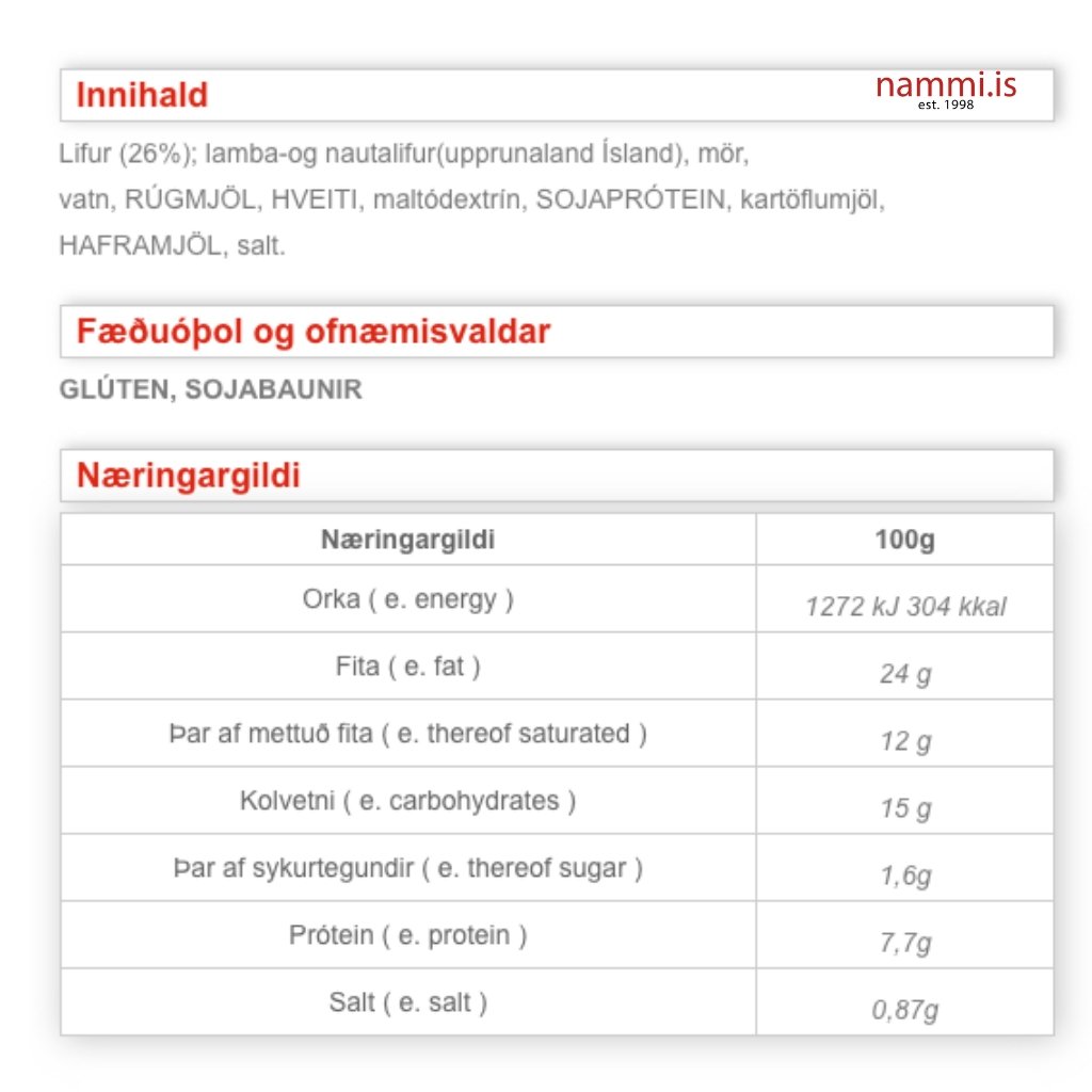 Cooked Liver pudding / Lifrapylsa (400 gr.) - nammi.is