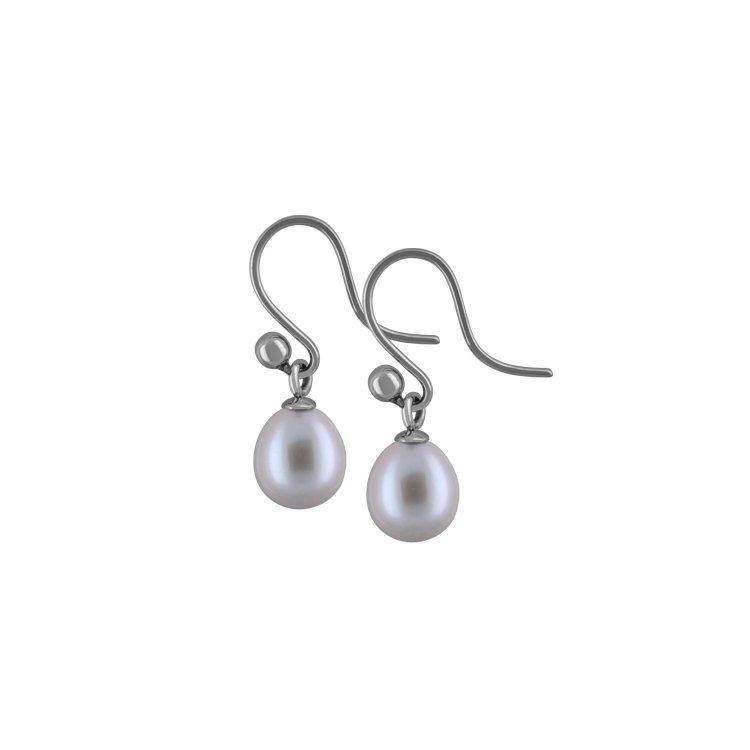 Titanium Earring w/ Freshwater Pearls Grey Rice 8.5-9mm Polished - nammi.is