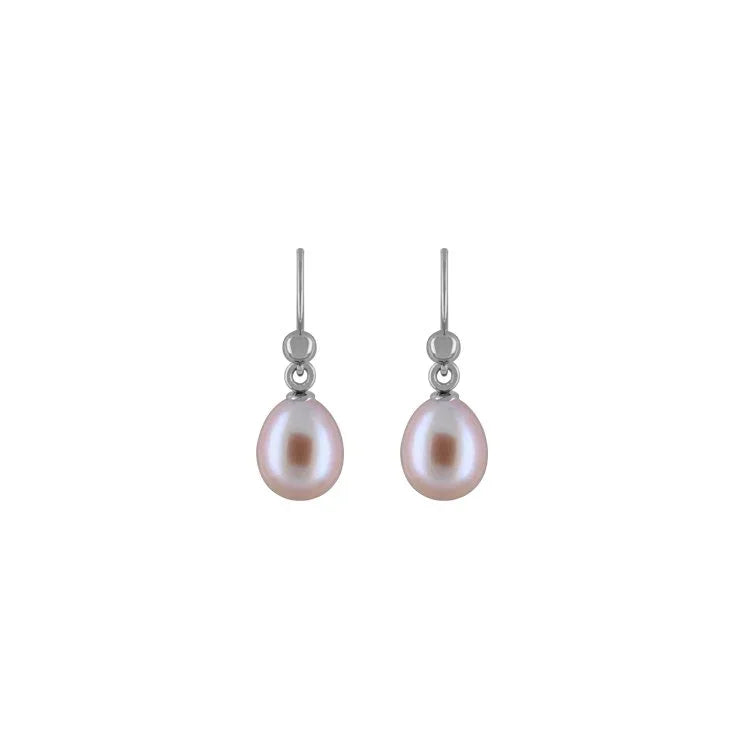 Titanium Earrings w/ Freshwater Pearls Natural Purple Rice 7.5-8mm - nammi.is