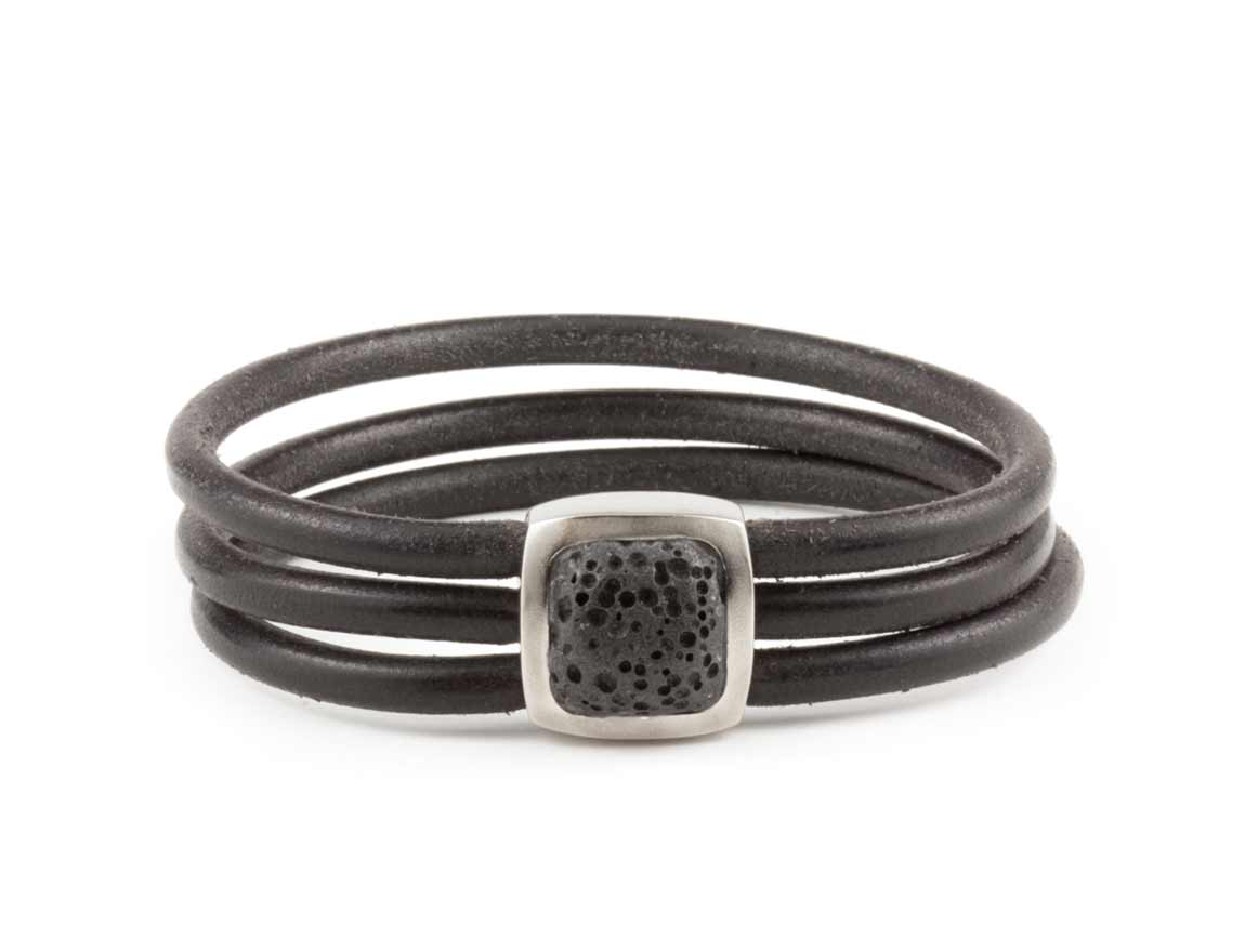 Leather Bracelet Titanium/Icelandic Lava - nammi.is