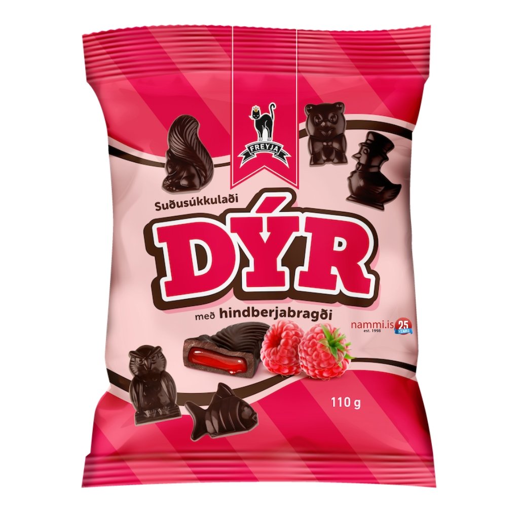 Suðusúkkulaði Dýr með hindberjabragði / Dark Chocolate with rasberry filling (110 gr.) - nammi.isFreyja