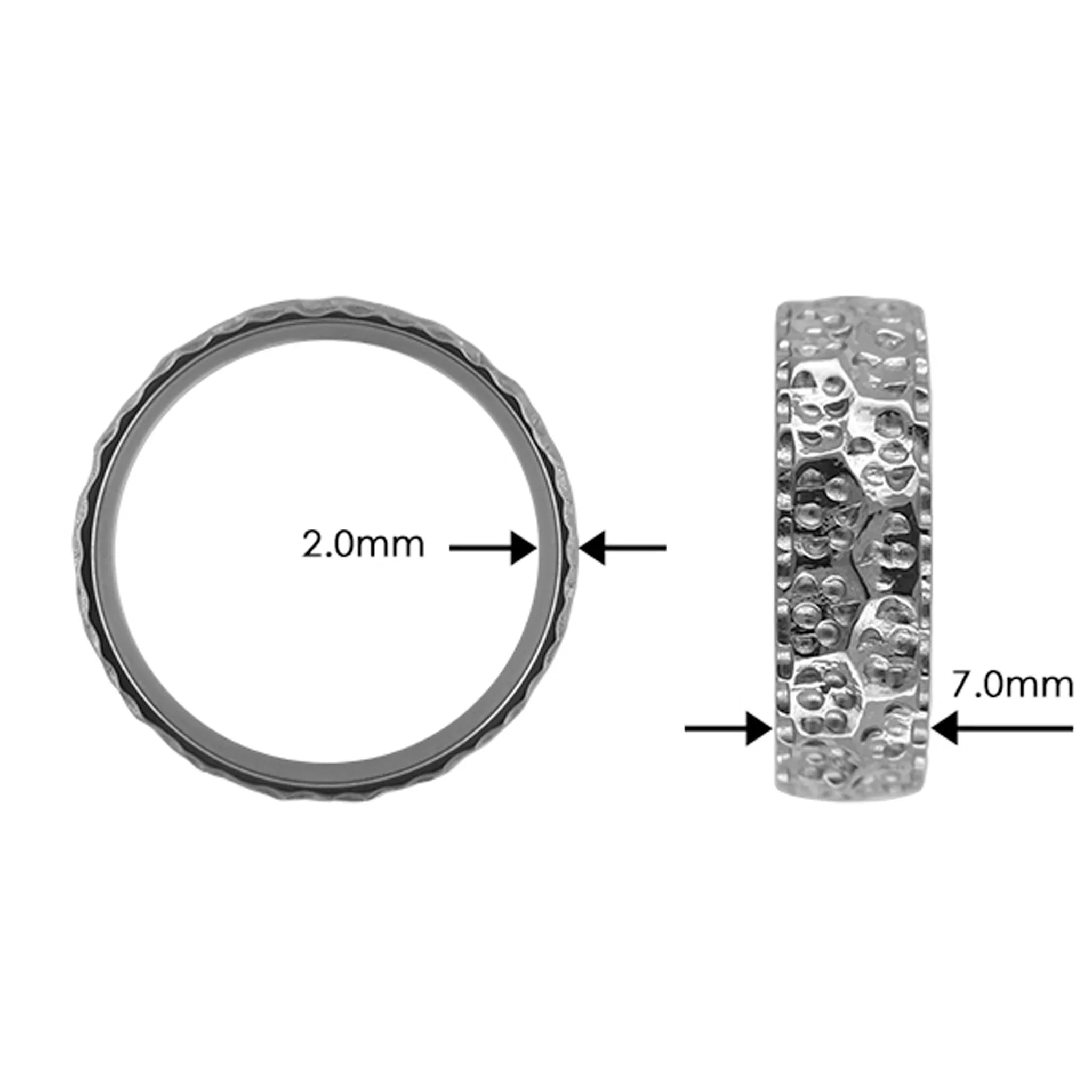 Tantalum Ring w/o min. Lava Pattern Polished Ring profile: width: 7.0 mm || height: 2.0 mm. The picture shows the width (7.0mm) and hight (2.0mm)) of the ring