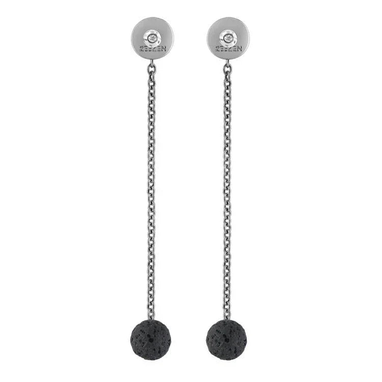 Add Diamonds Earrings to the Titanium - Backdrop with lava bead 10mm - nammi.is