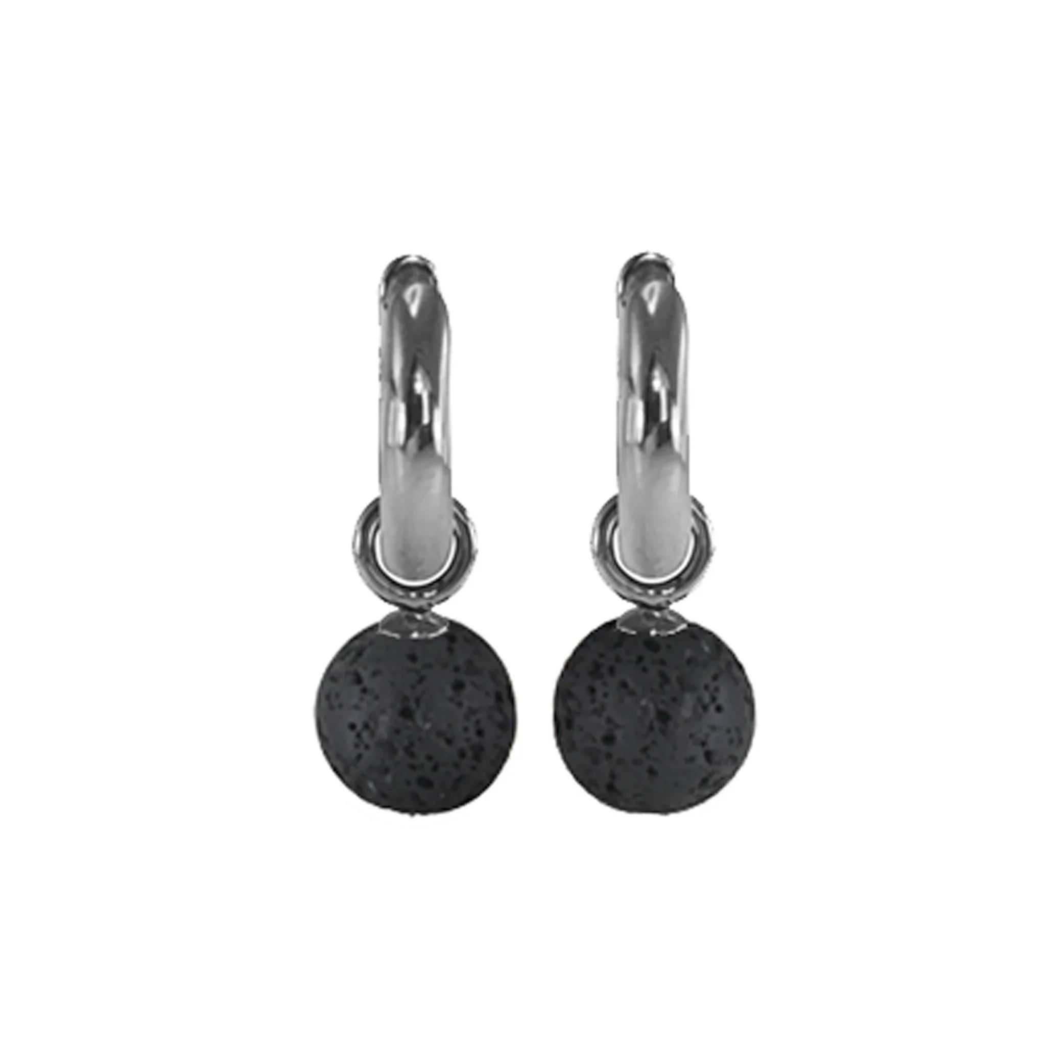 Titanium Click hoops earrings w/ Lava Beads 8mm - nammi.isÓfeigur