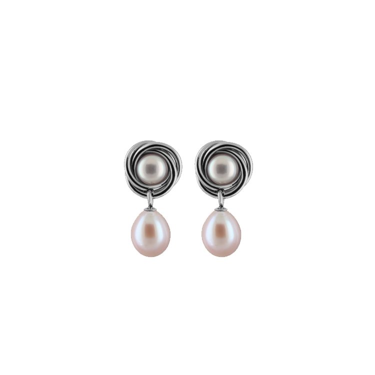 Titanium Earrings w/ Freshwater Pearls Natural Purple 6.5-7mm Button & 8.5-9mm Rice Polished - nammi.is