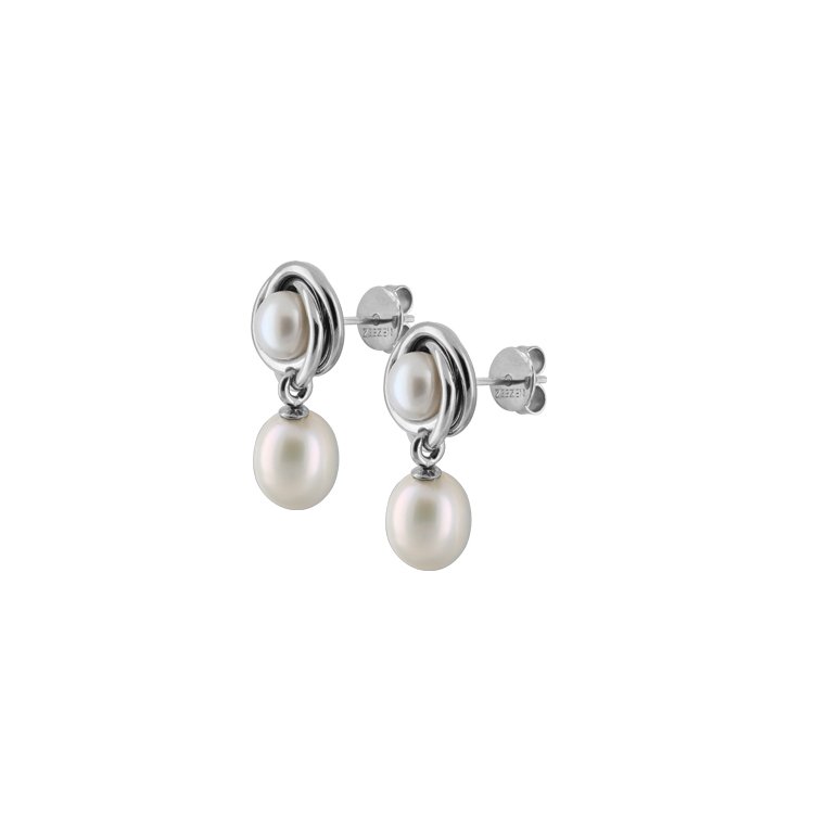 Titanium Earrings w/ Freshwater Pearls White 6.5-7mm Button & 8.5-9mm Rice Polished - nammi.is