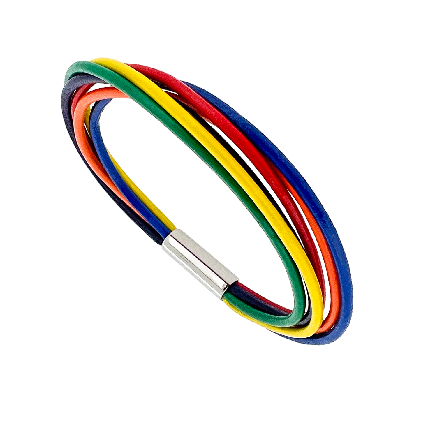 Rainbow Street Bracelet - 6 colors (orange, yellow, red, green, blue, purple) leather 2mm with titanium magnetic lock - surface polished