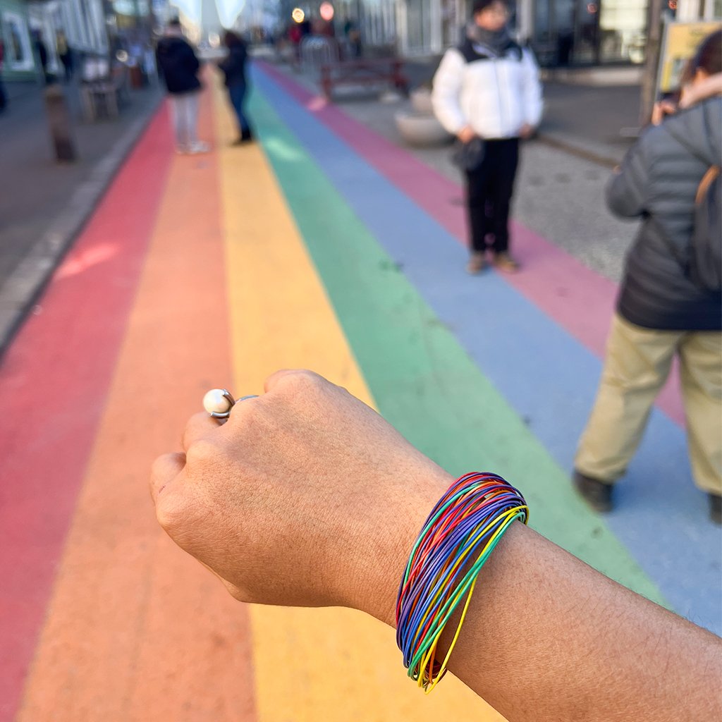 Rainbow Leather Bracelet - 10mm Titanium Lock - nammi.isÓfeigur