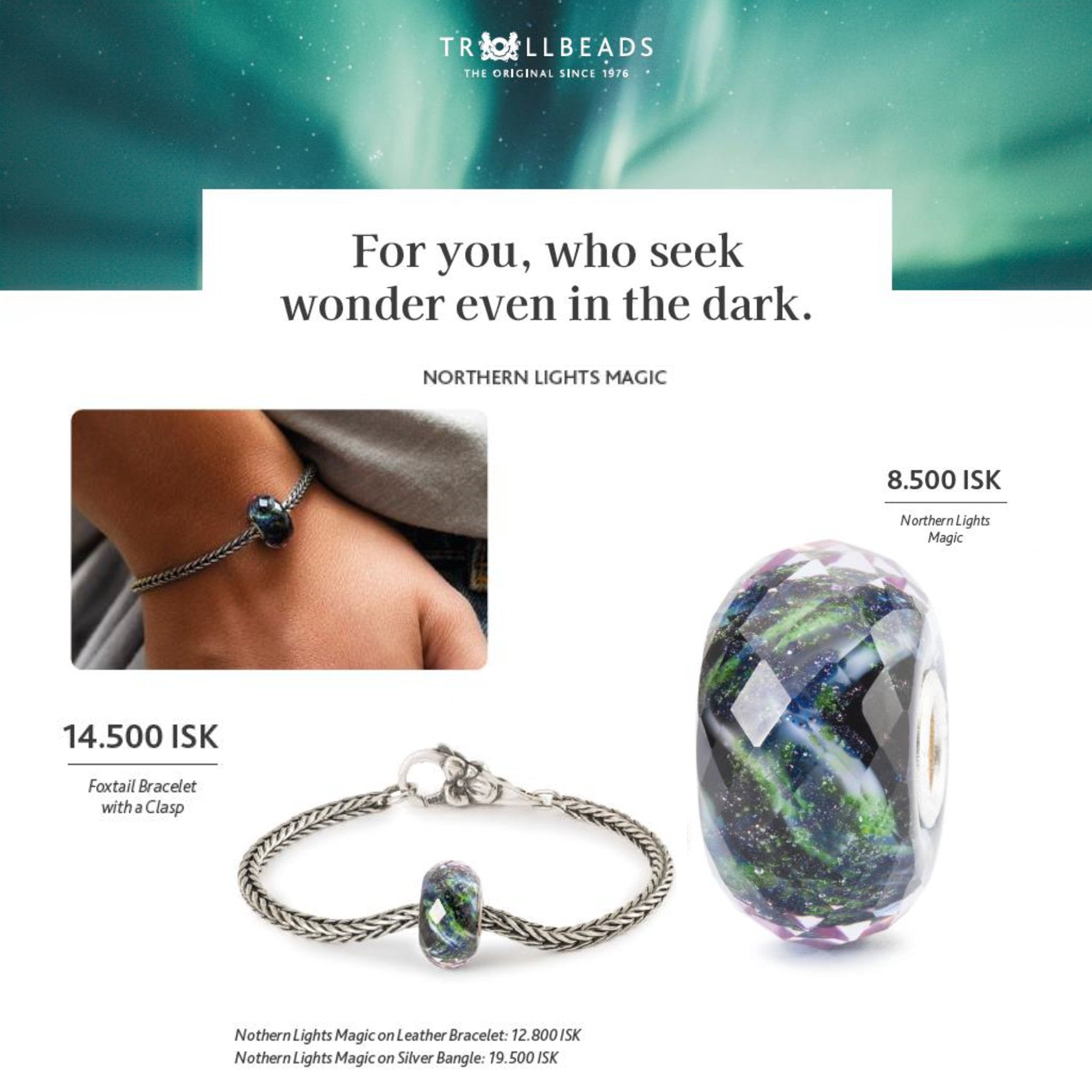 Trollbeads armband með norðurljósakúlu - nammi.isTrollbeads