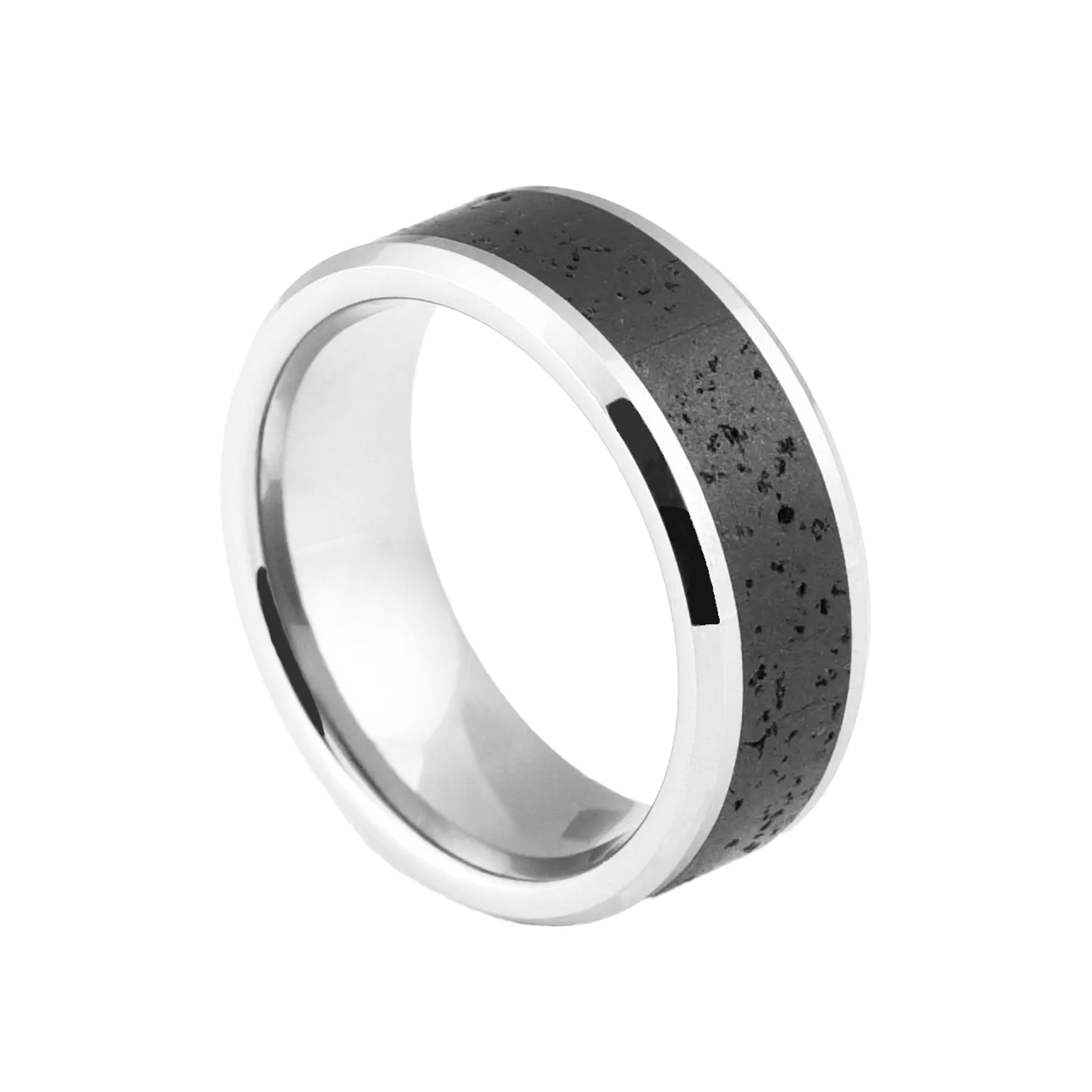 Tungsten ring with balck lava stone - nammi.isOfeigur Gullsmiðja