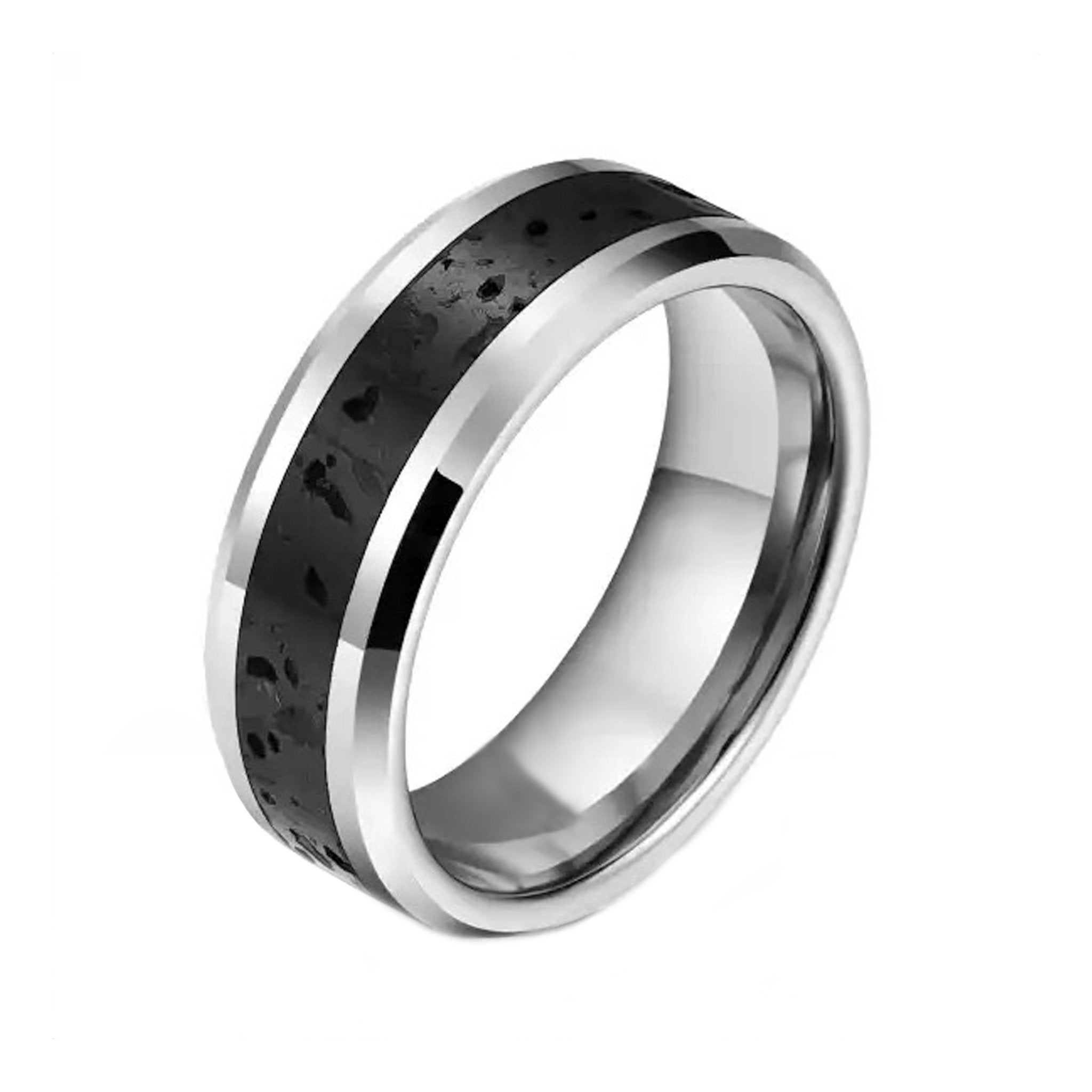 Tungsten ring with balck lava stone - nammi.isOfeigur Gullsmiðja