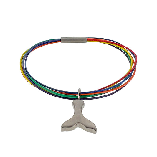 Whale Tail - Titanium - Charm / Pendant -  Rainbow leather bracelet. zeezen - Ófeigur gullsmiðja