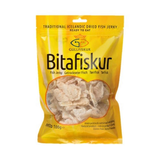 Bitafiskur Cod / Dried Cod Harðfiskur, Bitafiskur Fish bits (100 gr.) - nammi.isVon Iceland
