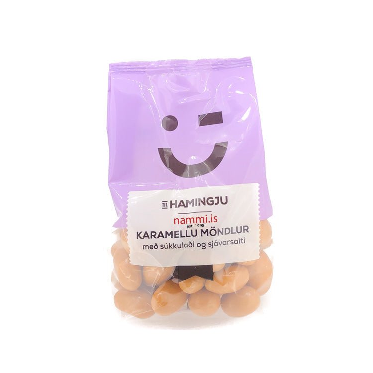 Caramel Almonds with Chocolate & Sea salt / Karamellu möndlur 150 gr. - nammi.is