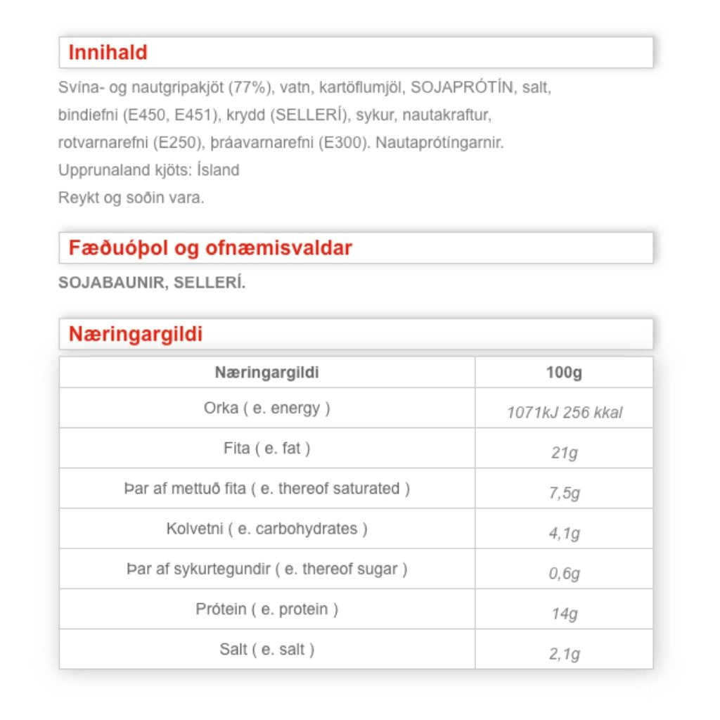 Danskar Pylsur / Icelandic Hot dogs (250 gr.) / lactose & gluten free - nammi.is