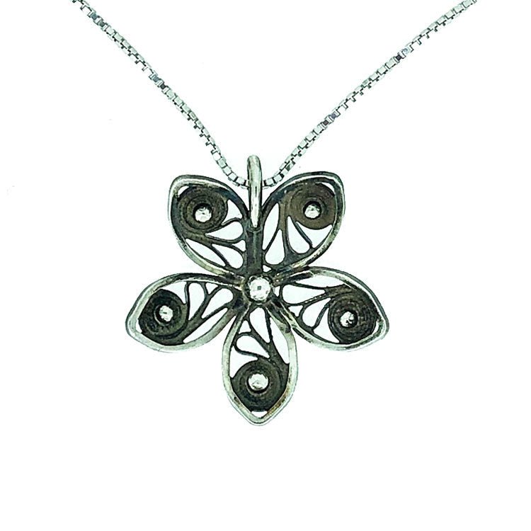 Icelandic Filigree Flower Oxidised, handmade - nammi.is