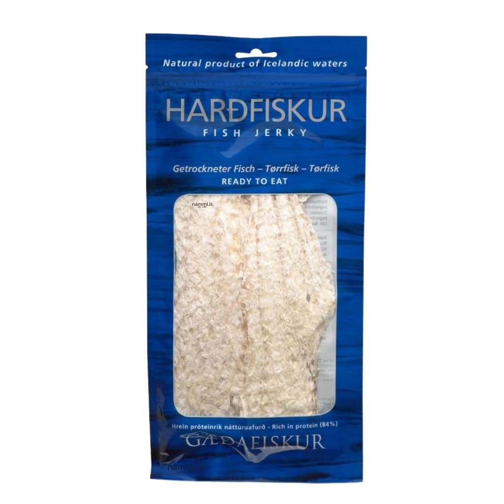 Gæðafiskur / Fish Jerky / Cod Fillets (100 gr.) - Icelandic Harðfiskur  nammi.isVon Iceland