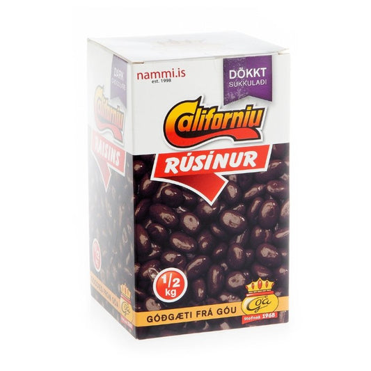 Goa Dark Chocolate Covered Raisins / Góu Rúsinur box - Dark (500 gr.) - nammi.is