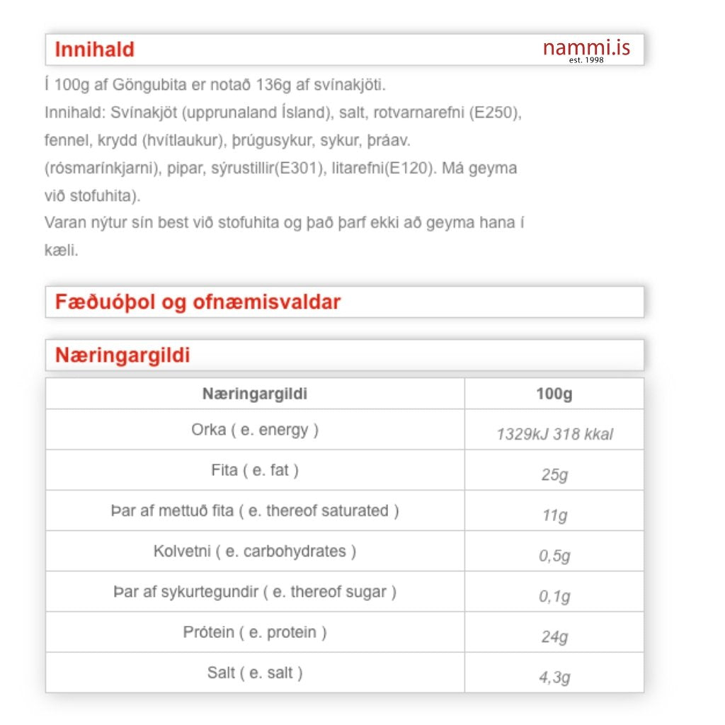 Göngubiti / Pork Jerky 100gr. - nammi.is