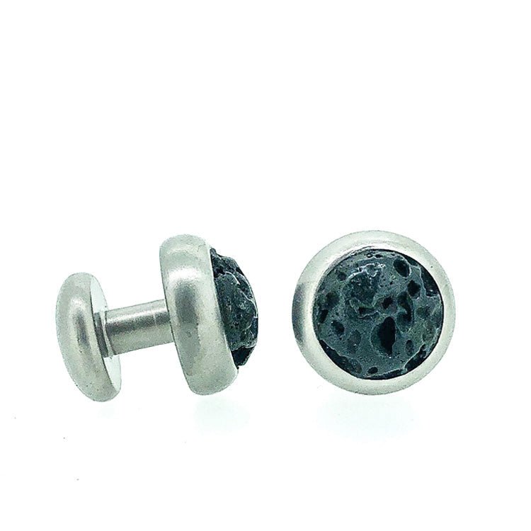 Large Titanium Cufflinks With Icelandic Lava Stone - nammi.is