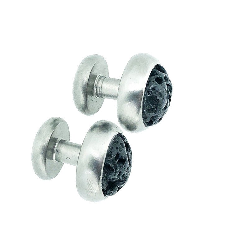 Large Titanium Cufflinks With Icelandic Lava Stone - nammi.is