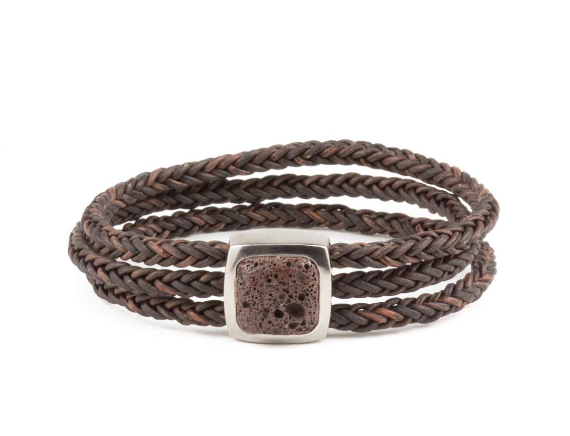 Leather Bracelet Titanium/Icelandic Lava - nammi.is