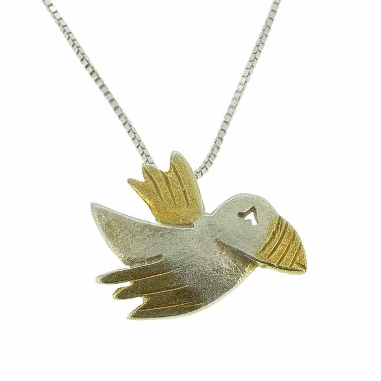 Puffin Silver Necklace Gold Plated - nammi.is