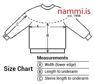 Size chart for Custom Made Icelandic Wool Sweaters from nammi.is