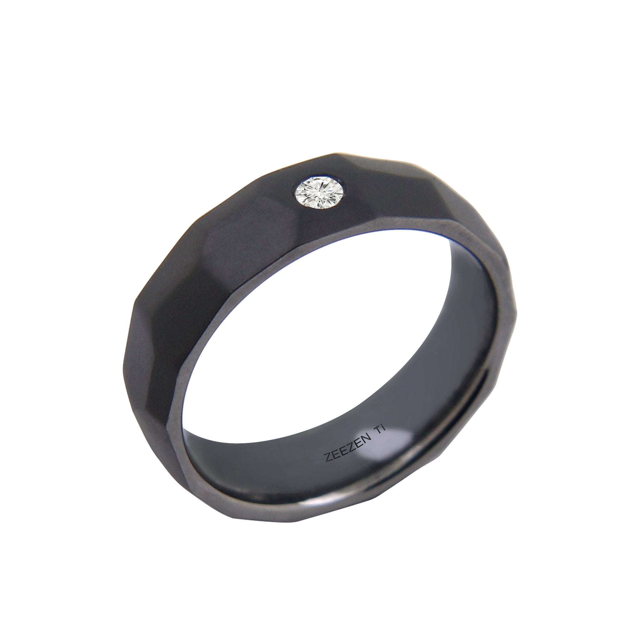 Tantalum Ring w/ Lab Diamonds - Large Hammered Sandblast Black - nammi.isÓfeigur