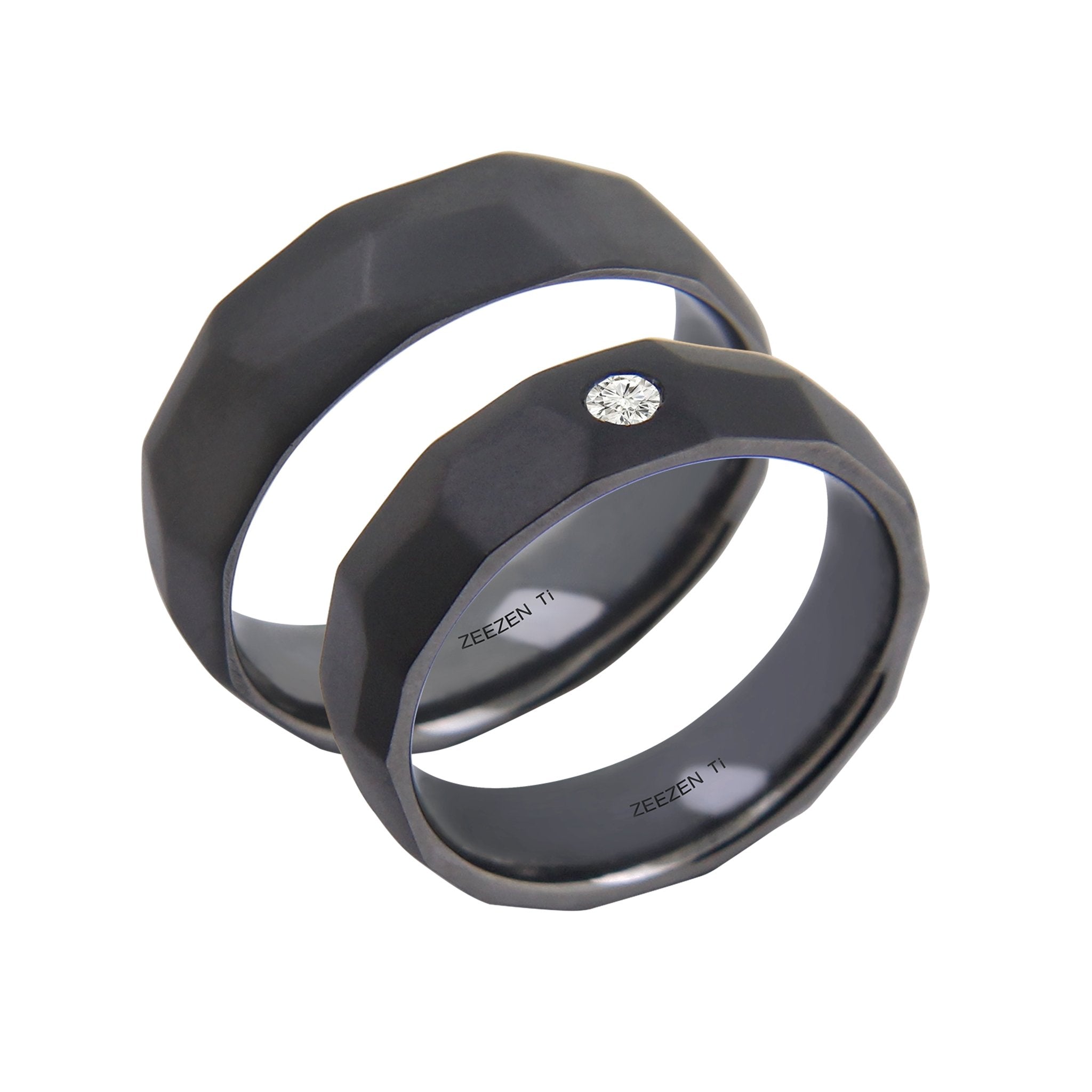 Tantalum Ring w/ Lab Diamonds - Large Hammered Sandblast Black - nammi.isÓfeigur