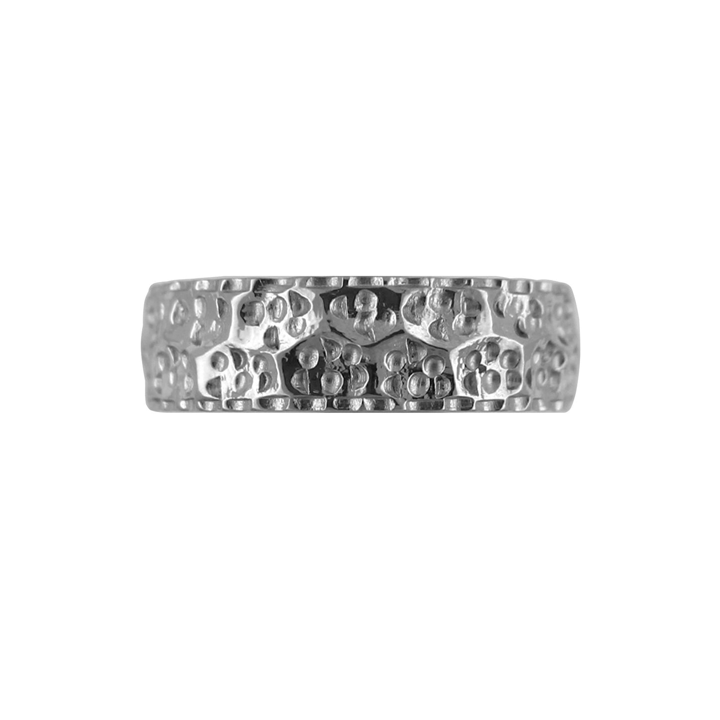 Tantalum Ring w/o min. Lava Pattern Polished Ring profile: width: 7.0 mm || height: 2.0 mm. Top view.