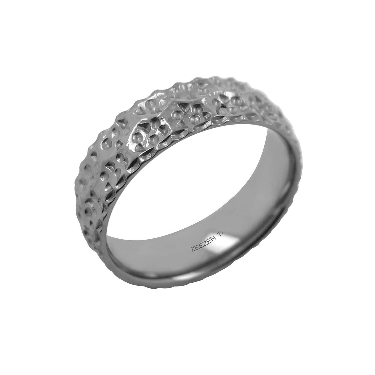 Tantalum Ring w/o min. Lava Pattern Polished Ring profile: width: 7.0 mm || height: 2.0 mm. Side view.