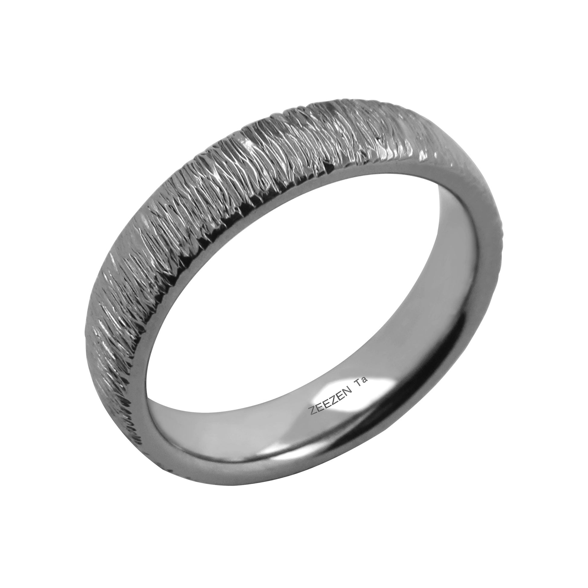 Tantalum Ring w/o min. Corner Hammered Polished w/ Small Ruffle Pattern. Ring profile: width: 5.5 mm || height: 2.3 mm. Side view