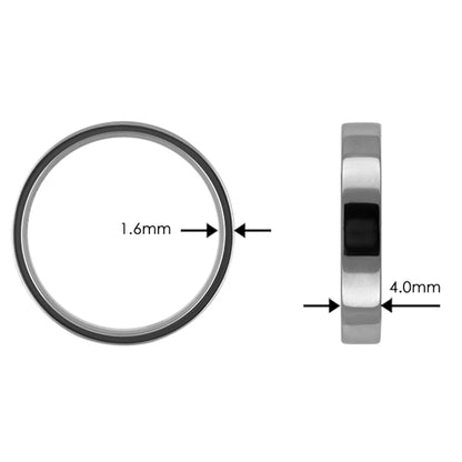 Tantalum Ring w/o min. Polished Ring profile: width: 4.0 mm || height: 1.6 mm. The picture shows the width (4.0mm) and hight (1.6mm)) of the ring