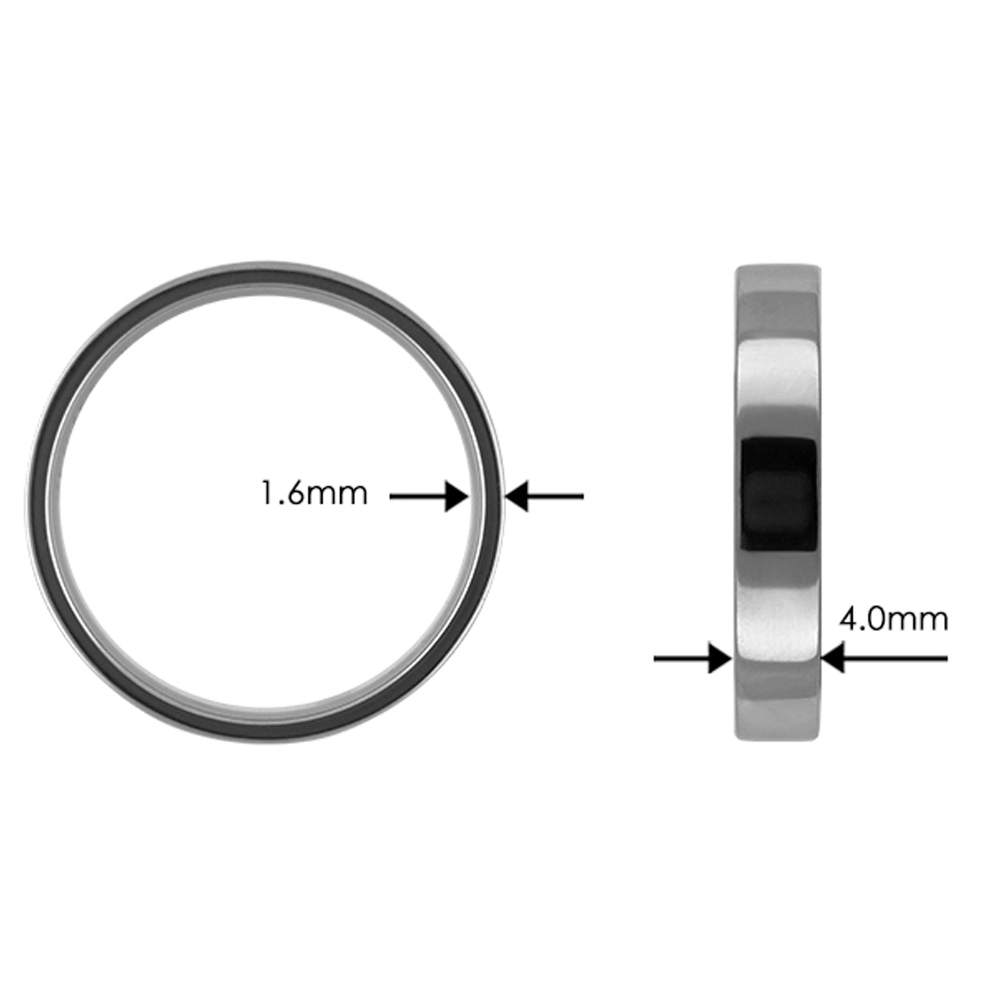 Tantalum Ring w/o min. Polished Ring profile: width: 4.0 mm || height: 1.6 mm. The picture shows the width (4.0mm) and hight (1.6mm)) of the ring