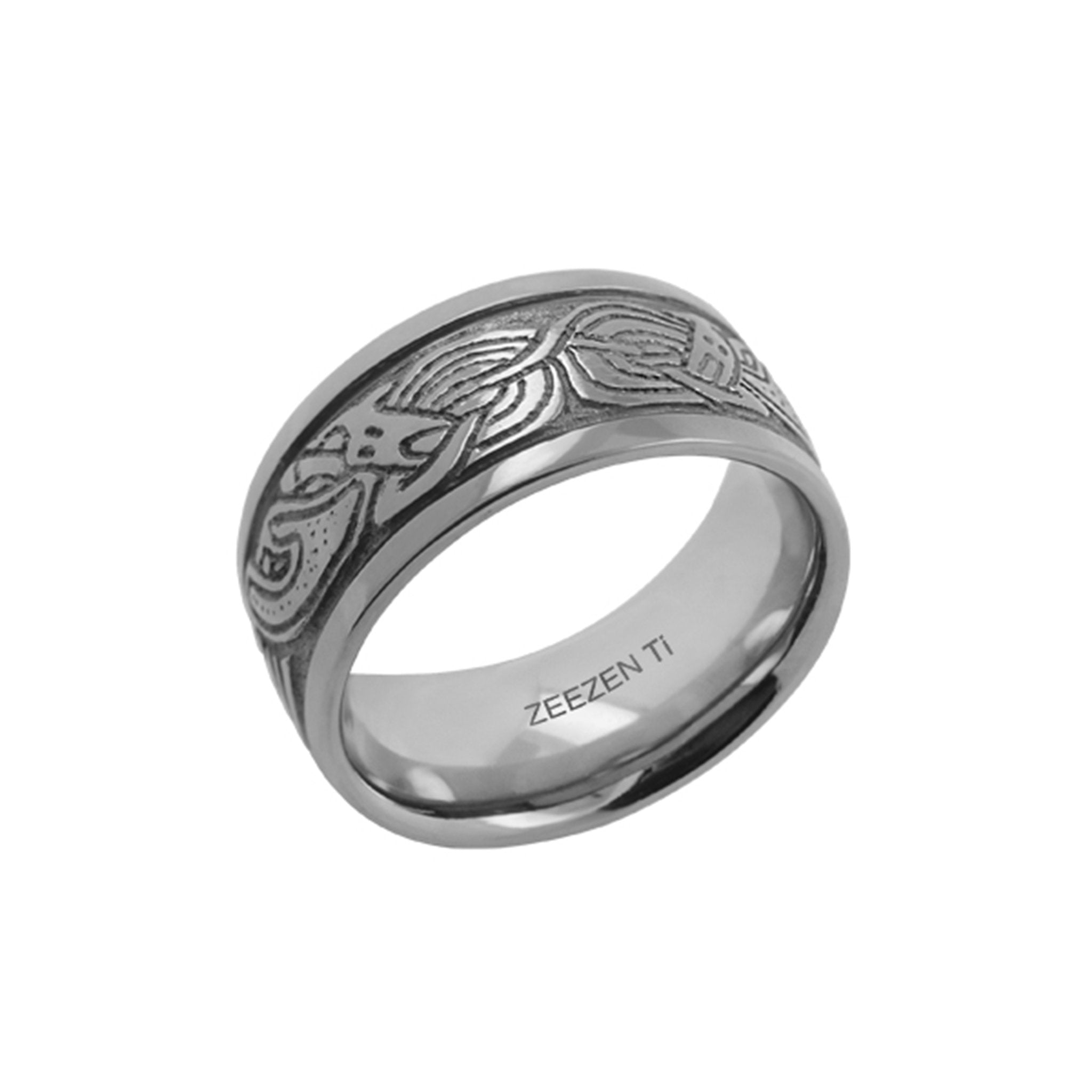 Titan Ring Hand Carved Celtic Ring Polished/Oxidised - nammi.isÓfeigur