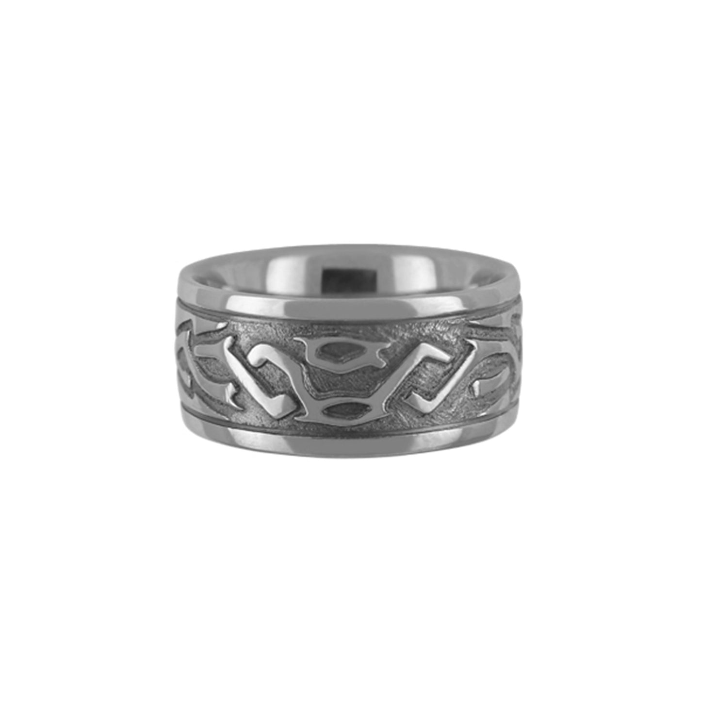 Titan Ring Hand Carved Celtic Ring Polished/Oxidised - nammi.isÓfeigur