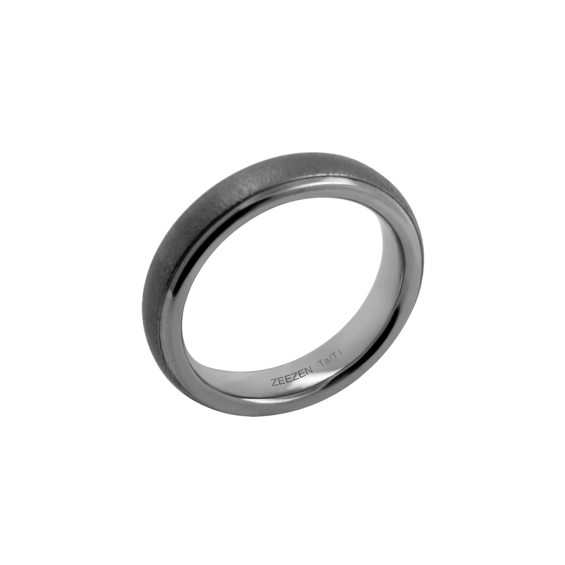 Titan Ring w/ Tantalum Fine Hammered Mat/Polished.  Ring profile: width: 5.0 mm || height: 2.7 mm. Side view