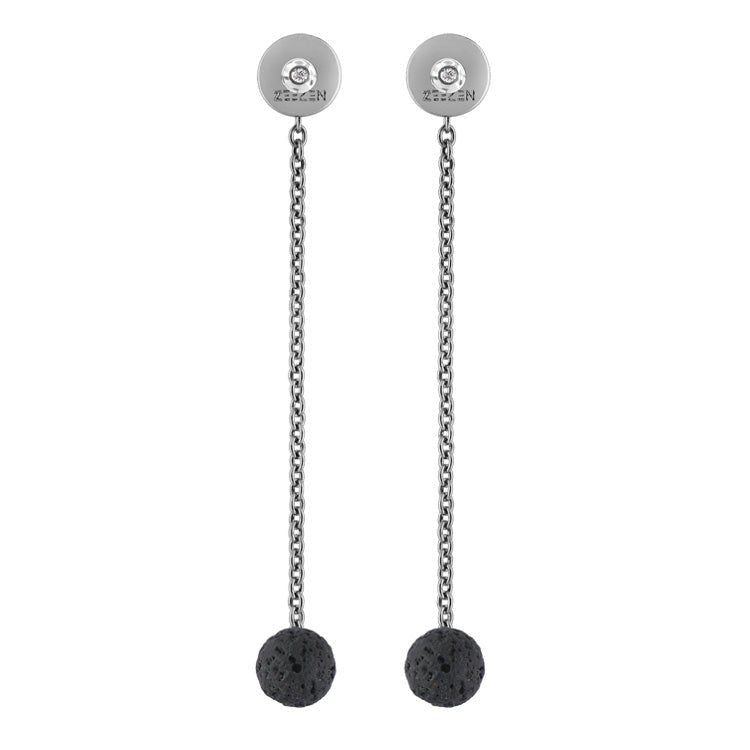 Add Diamonds Earrings  to the Titanium - Backdrop with lava bead 10mm - nammi.is