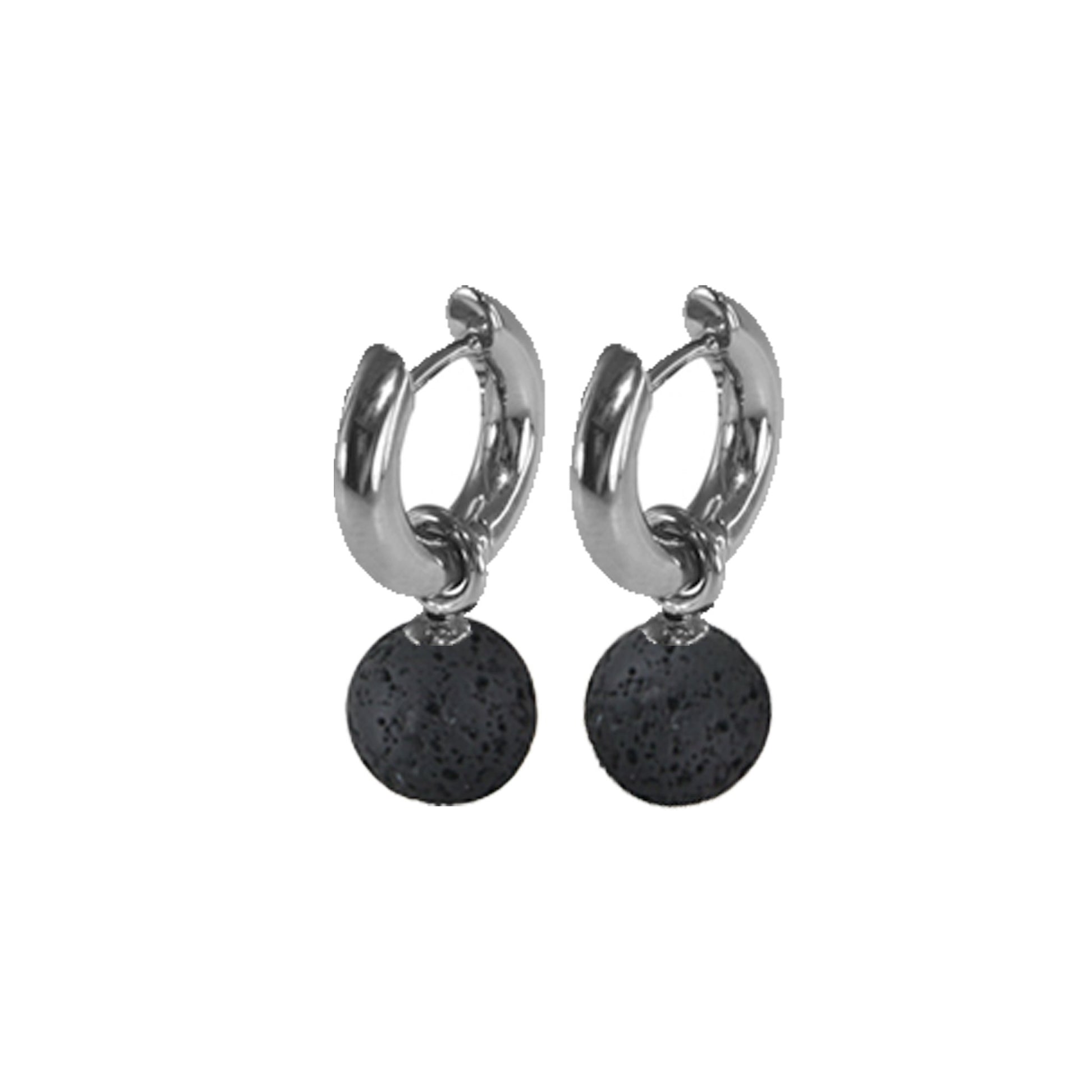 Titanium Click hoops earrings w/ Lava Beads 8mm - nammi.isÓfeigur