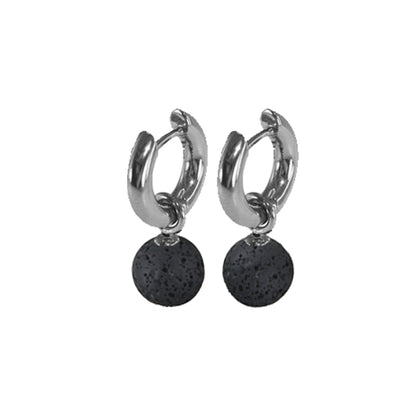 Titanium Click hoops earrings w/ Lava Beads 8mm - nammi.isÓfeigur