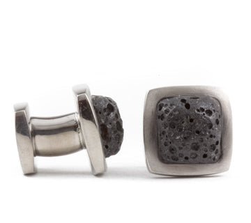 Titanium Cufflinks With Matt Polished Icelandic Lava Stone - nammi.is